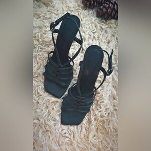 SCHUTZ Black Strappy Leather Sandals